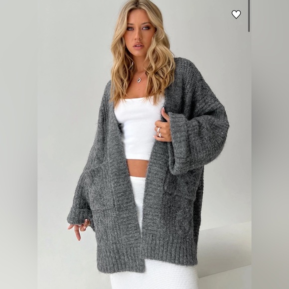 Princess Polly Sweaters - NWT PRINCESS POLLY Paisleigh Charcoal Chunky Cable Knit Cardigan Size S/M